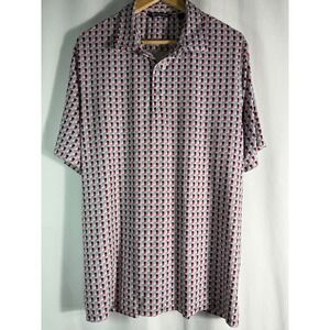 Cutter & Buck Men's Large Polo Shirt Geometric Red Navy Square‎ Print Golf